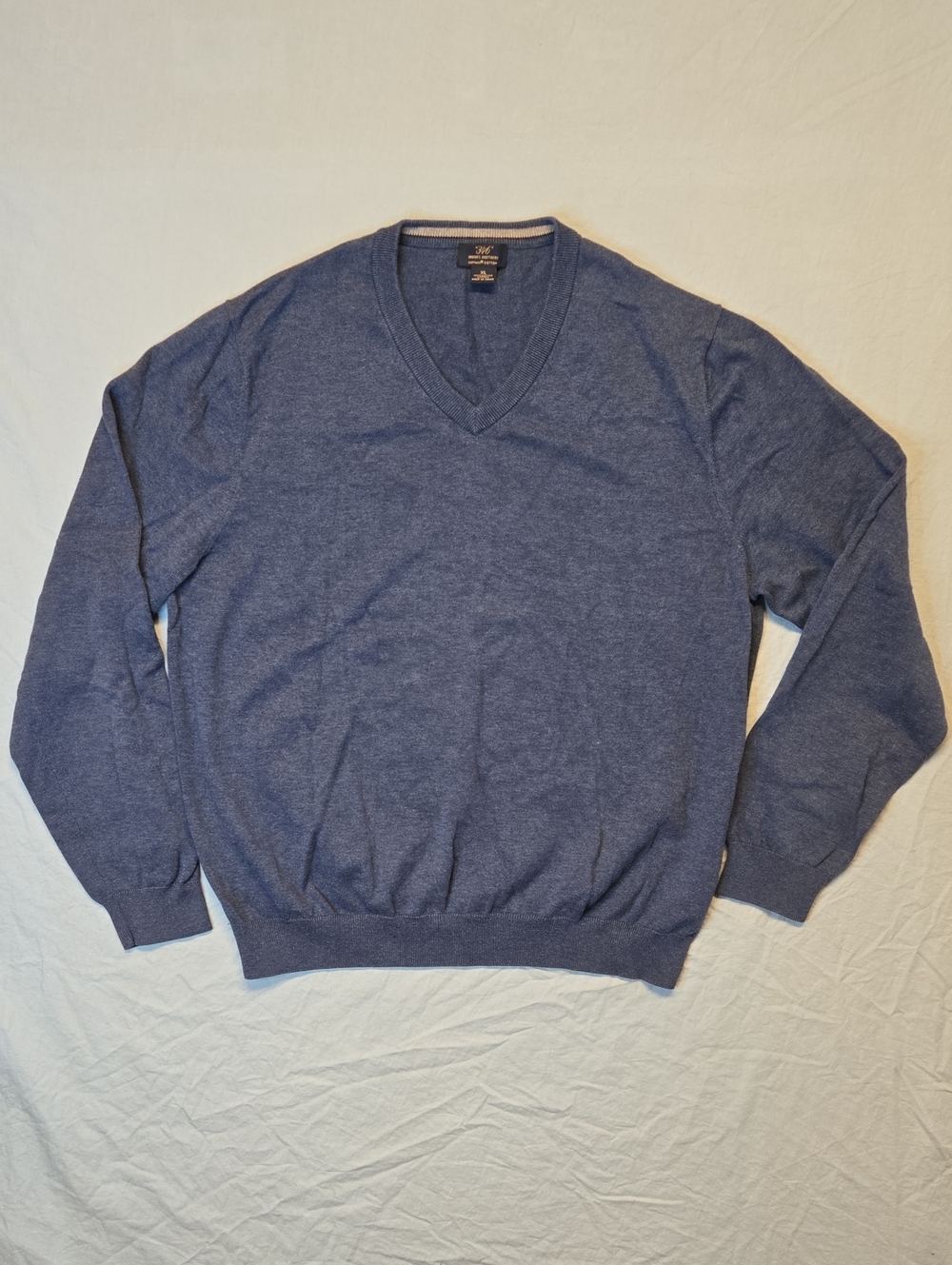 Brooks Brothers 346 Supima Cotton Blue V-Neck Knit Pullover Sweater